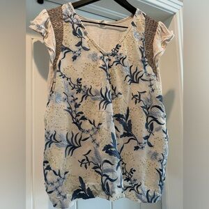 Tiny Flutter-Sleeve Embroidered Top from Anthropologie- M